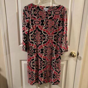 Jude Connally Women's Red/Black Architecture Print Jude Cloth Shift Dress ~ Med